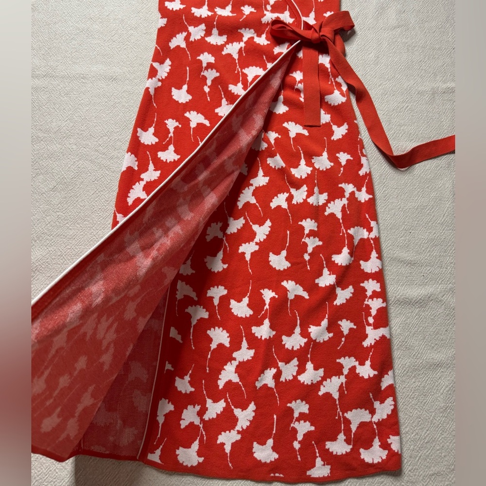DVF for Target Orange Floral Ginko Print Jersey Knit Wrap Midi Dress S Preppy - Picture 4 of 9